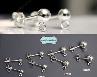 3mm 4mm 5mm Ball Ear Post, Open Ring, With Backing 925 Sterling Silver F58