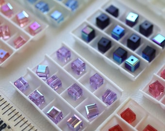 Vintage Swarovski 5601 Crystal Cube Beads, AB, New Old Stock Austrian Square Crystals 4mm