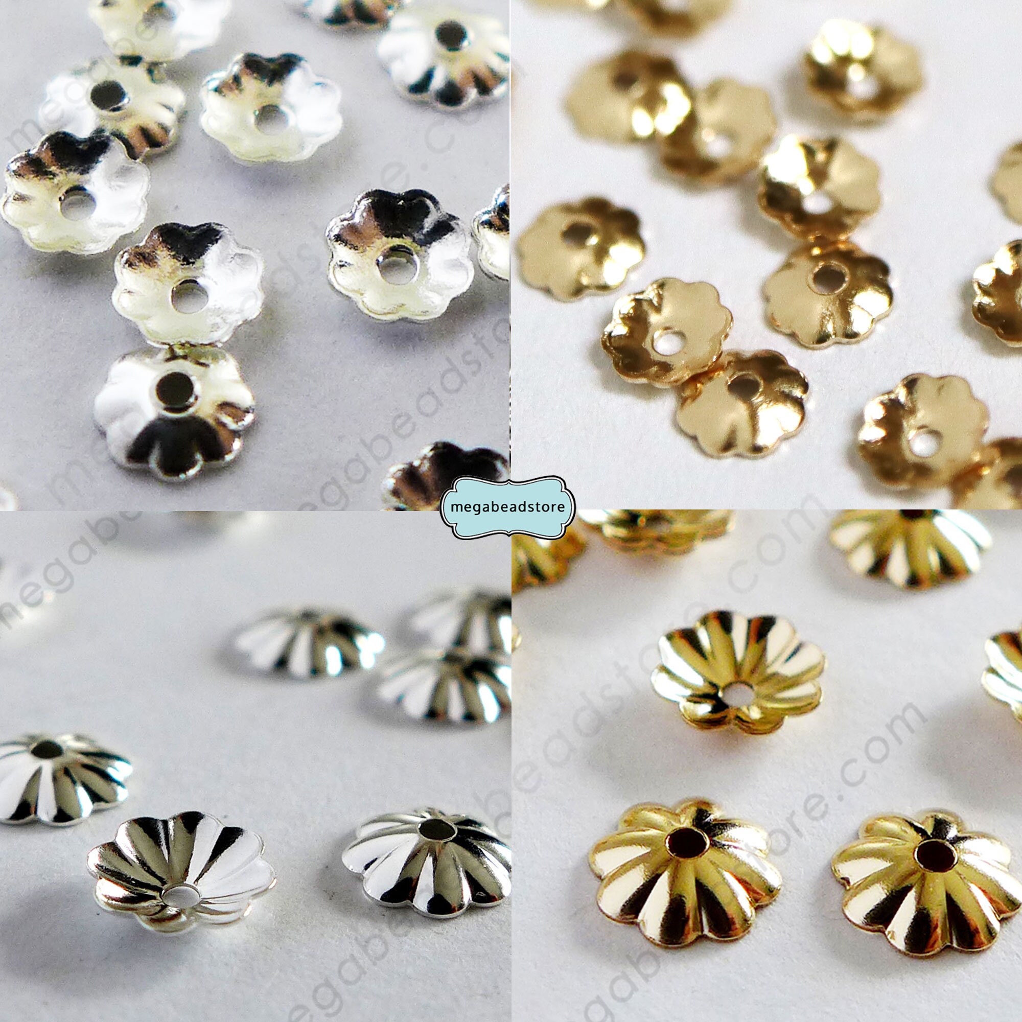 3mm Tiny Flower Bead Caps Sterling Silver - 100 pcs-C95-3