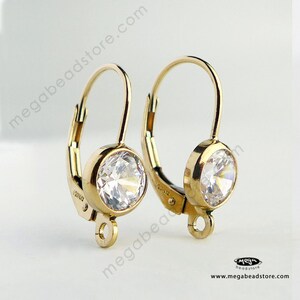 1 pair 14K Gold Filled Earwires 6mm CZ Leverback Earring F188GF-6