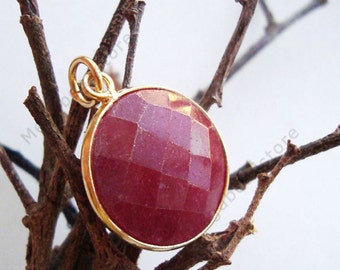 15mm Stone Ruby (Dyed) Gold Bezel Gemstone Pendant F403- 1 pc