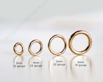 3mm 4mm 5mm 6mm 22 Gauge Closed (Soldered) Jump Rings 14K Gold Filled F29GFC