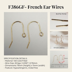 14K Gold Filled Earwires French Hook Ear Wires- DIY Jewelry Making Supplies F386GF