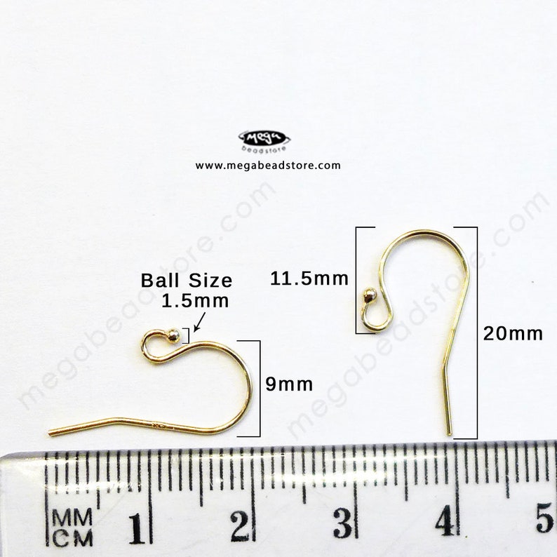 14K White Gold Earwires Solid Real Gold Ball End Earwires 14KG01W 1 Pair image 4