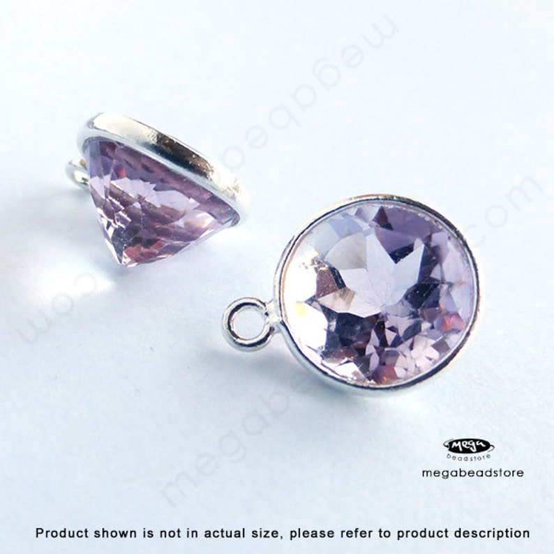 10 pcs 5mm Tiny Pink Amethyst Sterling Silver Bezel Charm Pendants F483S Natural Gemstone