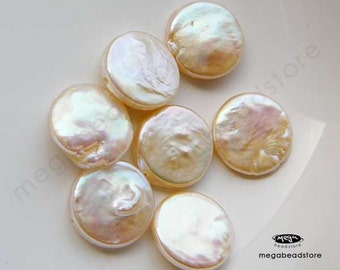 6 pcs 13mm White Light Cream Fresh Water Pearls Coin Flat Rondelles FWP11