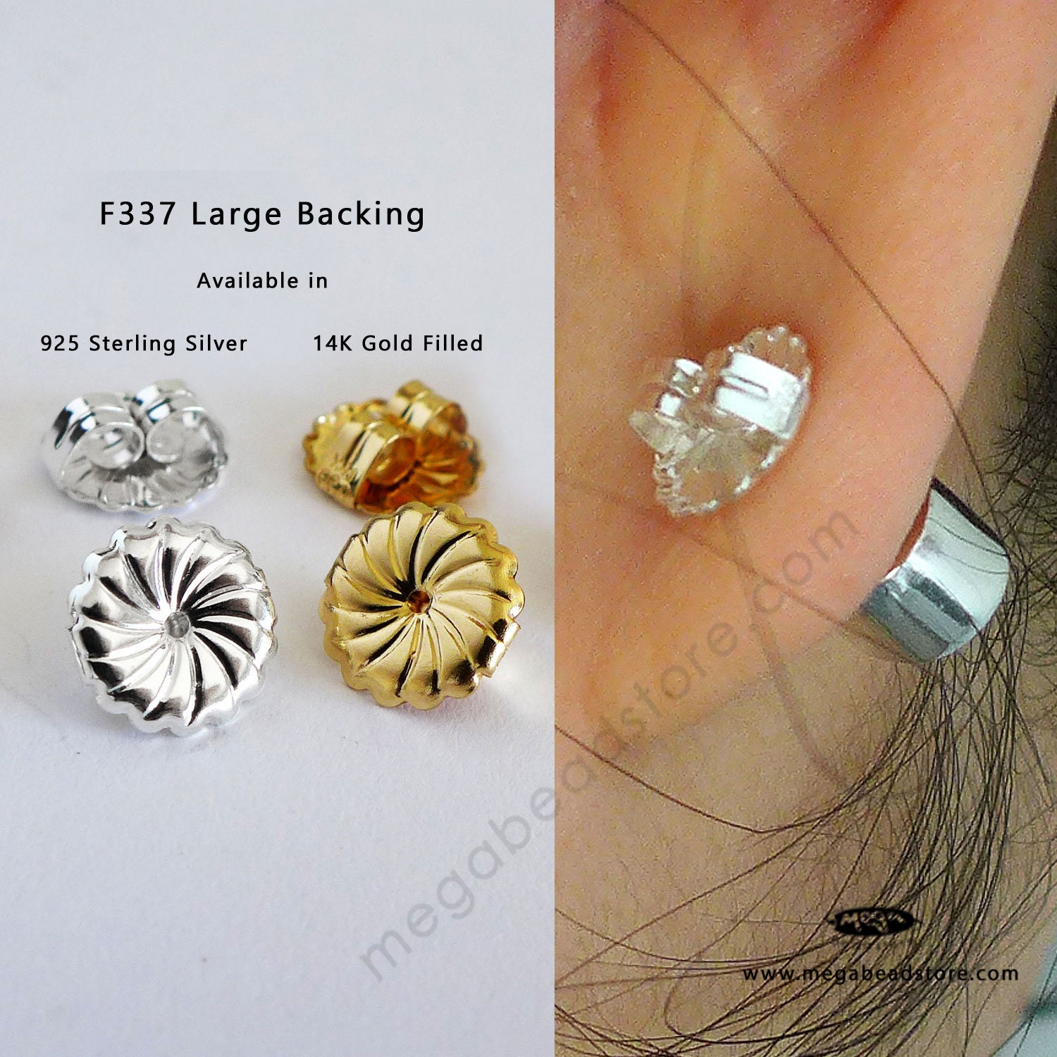 Large ear lifters, 925 solid sterling silver, gold plated, hypo