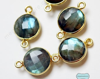 10mm Labradorite Quality Flash Blue Green Natural Stone Gold Bezel Connector F391