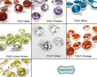 6mm CZ Charm 925 Sterling Silver Drop Red Purple Blue Lime Green Clear Orange Yellow F317