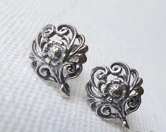 Patina Filigree Flower Earring Post Bali 925 Sterling Silver w/ Backing F338