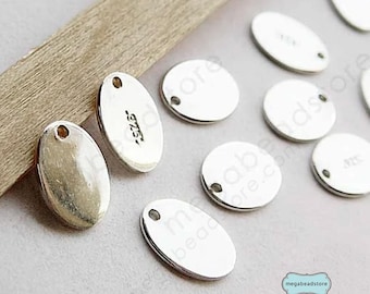 Sterling Silver Blank Oval Tags: Letter Stamping Discs, 7.3x5.5mm - 10pcs