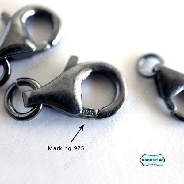 8mm 10mm 12mm Patina Oxidized 925 Sterling Silver Lobster Clasp F44Z