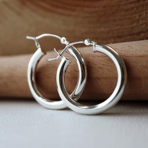 Sterling Silver Hoop Earring 3mm Thick- 22mm Diameter image 1