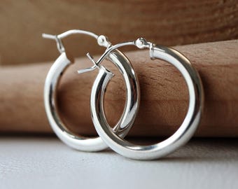 Sterling Silver Hoop Earring 3mm Thick- 22mm Diameter