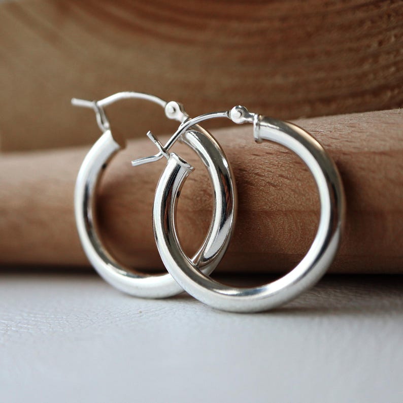 Sterling Silver Hoop Earring 3mm Thick- 22mm Diameter image 1