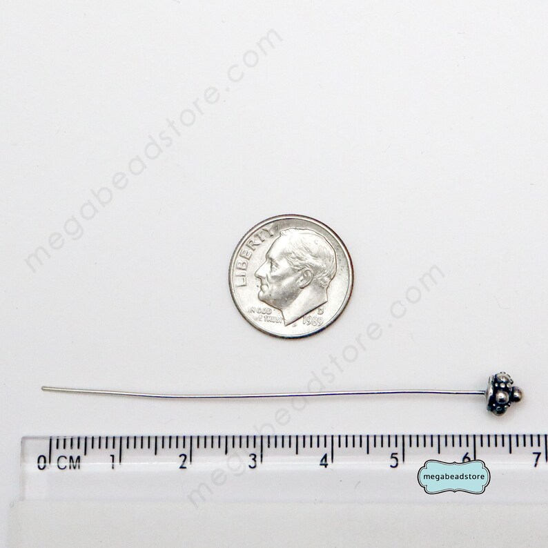 6mm 22 Gauge Bali Ornate Patina Headpins Sterling Silver HeadPins F243