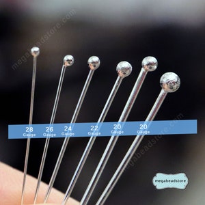 28, 26, 24, 22 Gauge Ball Head Pins  925 Sterling Silver F08