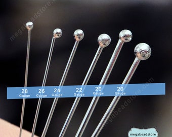 28, 26, 24, 22 Gauge Ball Head Pins  925 Sterling Silver F08