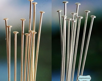 16 Gauge, 24 Gauge Flat Head Pins 925 Sterling Silver, 14K Gold Filled F42