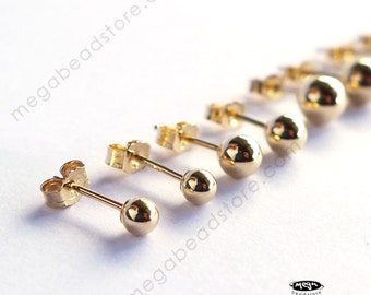 14K Gold 3mm 4mm Ball Stud Earrings Solid Real Gold Post 14KG15