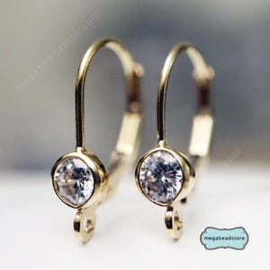 1 pair 14K Gold Filled Earwires 4mm CZ Leverback Earring F188GF-4