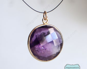 1 piece Natural Amethyst Stone Pendant 18mm Round Purple F403