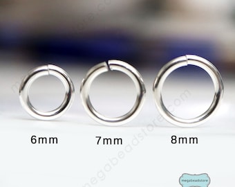 6mm 7mm 8mm Thick (18 Gauge) Sterling Silver Jump Rings Open F29