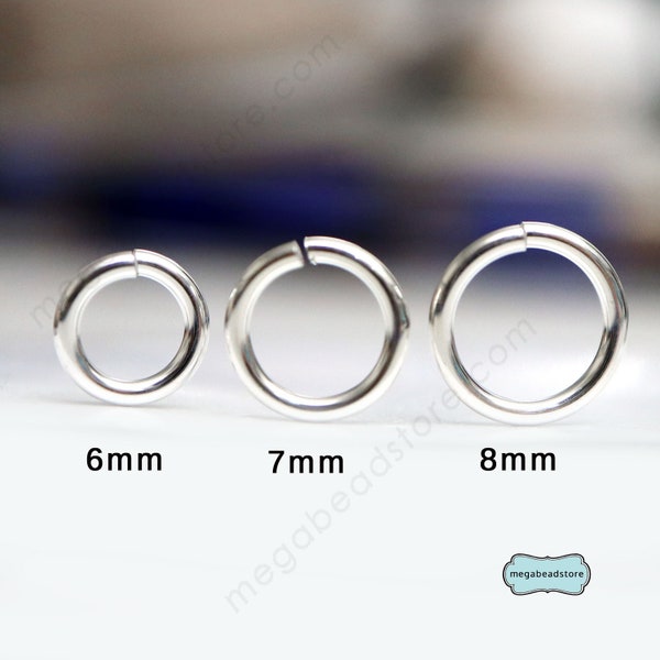 6mm 7mm 8mm Thick (18 Gauge) Sterling Silver Jump Rings Open F29