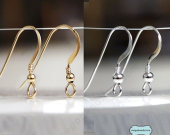 23mm Ball and Coil Ear Wires 22 Gauge 925 Sterling Silver, 14K Gold Filled F420