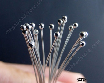 25 pieces 26 gauge 1.5" Ball End Headpins Sterling Silver F08