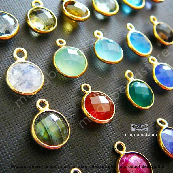 4 pcs 8mm Bezel Gemstone Charm Gold F383 (Choose your color)