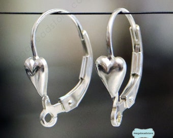 Heart Leverback 925 Sterling Silver Ear Wires F369