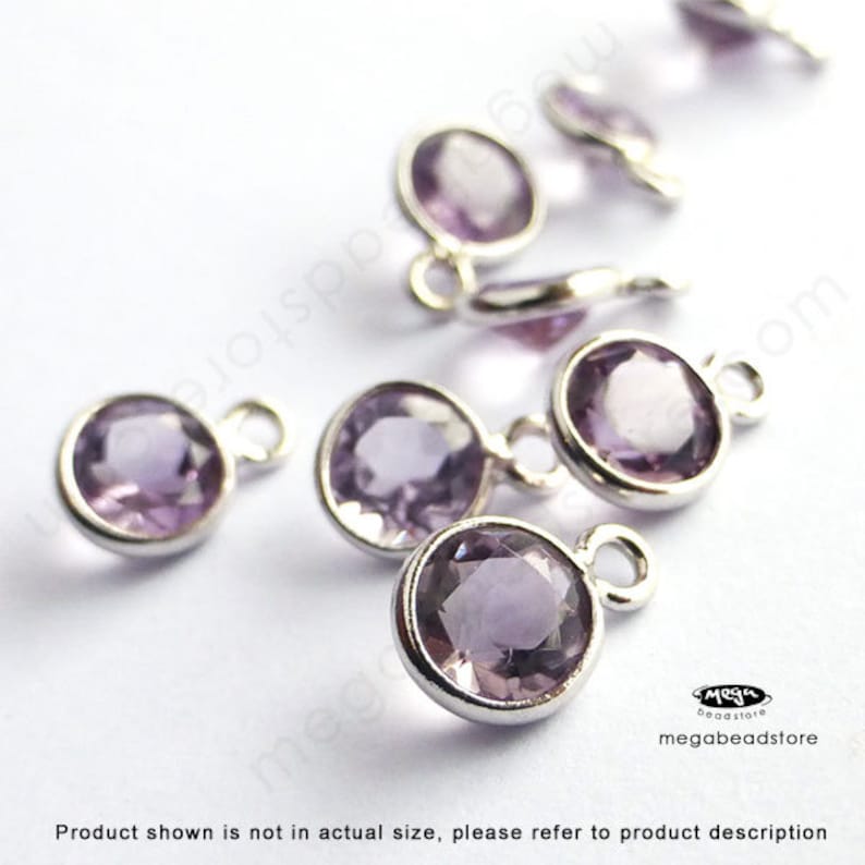 10 pcs 5mm Tiny Pink Amethyst Sterling Silver Bezel Charm Pendants F483S Natural Gemstone