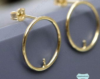 15mm Circle Earring Post W/ Peg 14K Gold Filled F57GFP