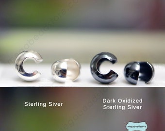 25 pieces - 3mm 4mm Regular or Oxidized Sterling Silver Crimp Bead Covers F59