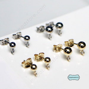 Hypoallergenic 14K Yellow Gold, White Gold 3mm or 4mm Ball Post Earrings Solid Real Gold 14KG14W