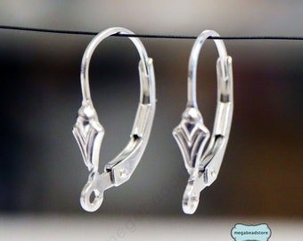 2 Pairs- Fleur De Lis Leverback Ear Wires 925 Sterling Silver Findings F17