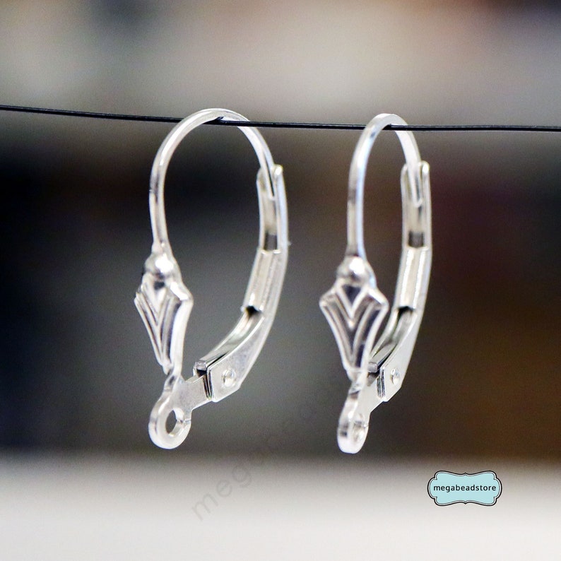 2 Pairs Fleur De Lis Leverback Ear Wires 925 Sterling Silver Findings F17 image 1