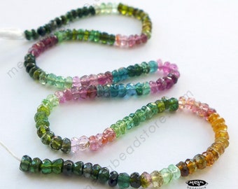 4mm 13" Strand Tourmaline Watermelon Pink Blue Green Dark Color Faceted Beads GS19