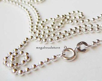 16, 18, 20, 24, 36 inch 2mm Ball Chain 925 Sterling Silver Necklace FC22