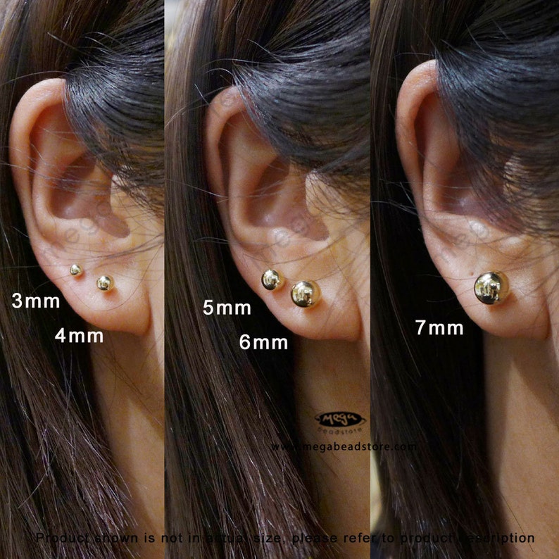 14K Gold 3mm 4mm 5mm 6mm 7mm Ball Stud Earrings Solid Real - Etsy