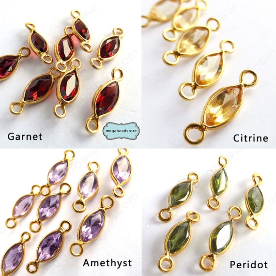 Gemstone Connectors 8mm Amethyst Citrine Garnet Peridot Gold Bezel