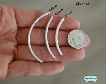 Curved Tube Bead 925 Sterling Silver 35mm, 40mm, 46mm - 2.5mm Thick  F425