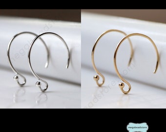 925 Sterling Silver, 14K Gold Filled Round Earwires Ear Wire Round Earromg Hooks F153