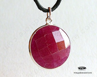 15mm Stone Red Ruby (dyed) Sterling Silver Bezel Gemstone Pendant F403S- 1 pc