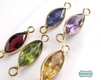 10mm Green Peridot Purple Amethyst Red Garnet Blue Iolite Gold Bezel Marquise Connector F498