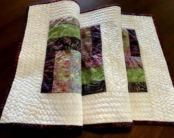 Quilted Table Runner - 17 inches x 43.5 inches - Batik Patchwork, Quiltsy Handmade