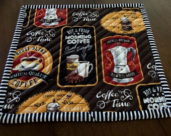 Morning  Coffee Quilted Mug Rugs - Set of 2, size Large