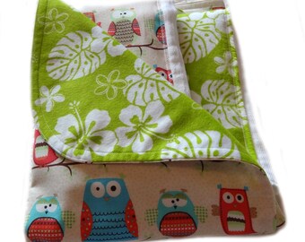 Newborn Baby Gift Set - Hootenanny Owls Receiving Blanket/Burp Cloths