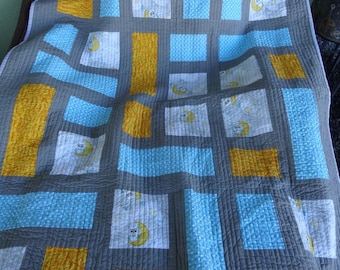 Modern Baby Quilt, Crib Quilt - To The Moon & Back - Quiltsy Handmade